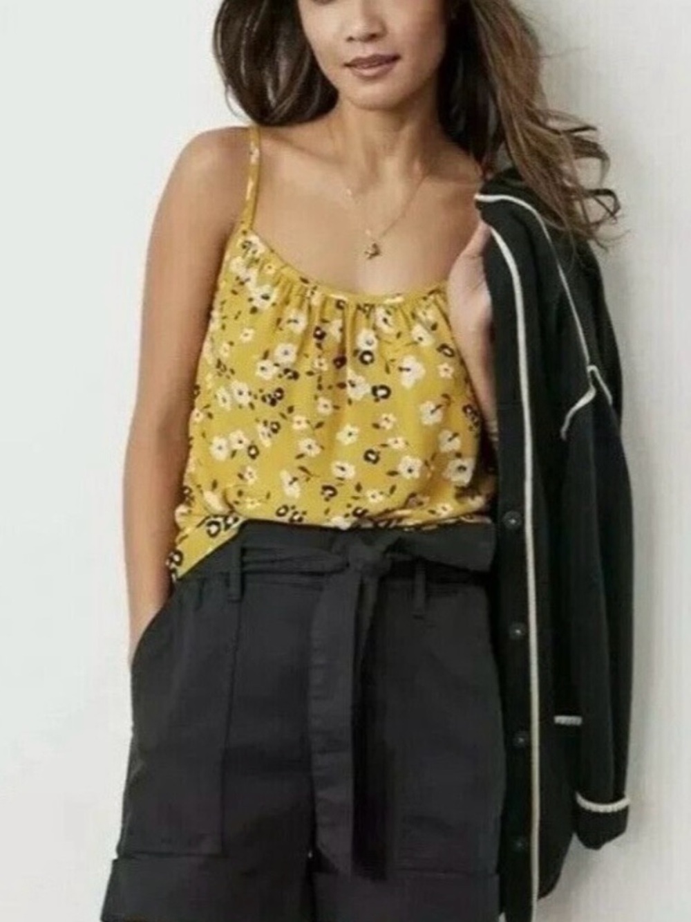 Cabi Couplet Cami - Yellow Floral Spaghetti Strap Tank Top - Women